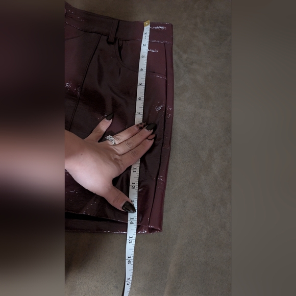 Women's Burgundy Faux Leather Shorts - Picture 8 of 16